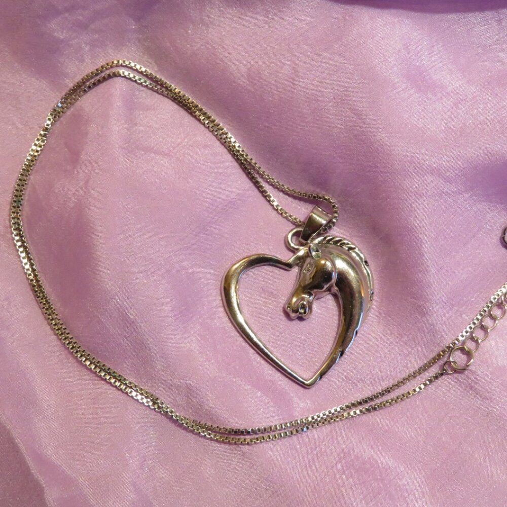Silver Horse & Heart Necklace 11" (K751)